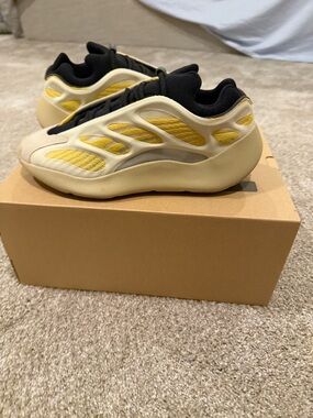 Yeezy Athletic Sneakers in Cream and Yellow with Black Collar